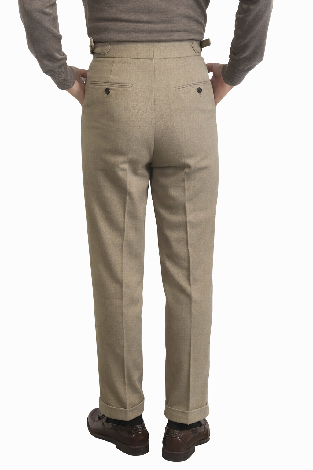 ベルトレスウールスラックス